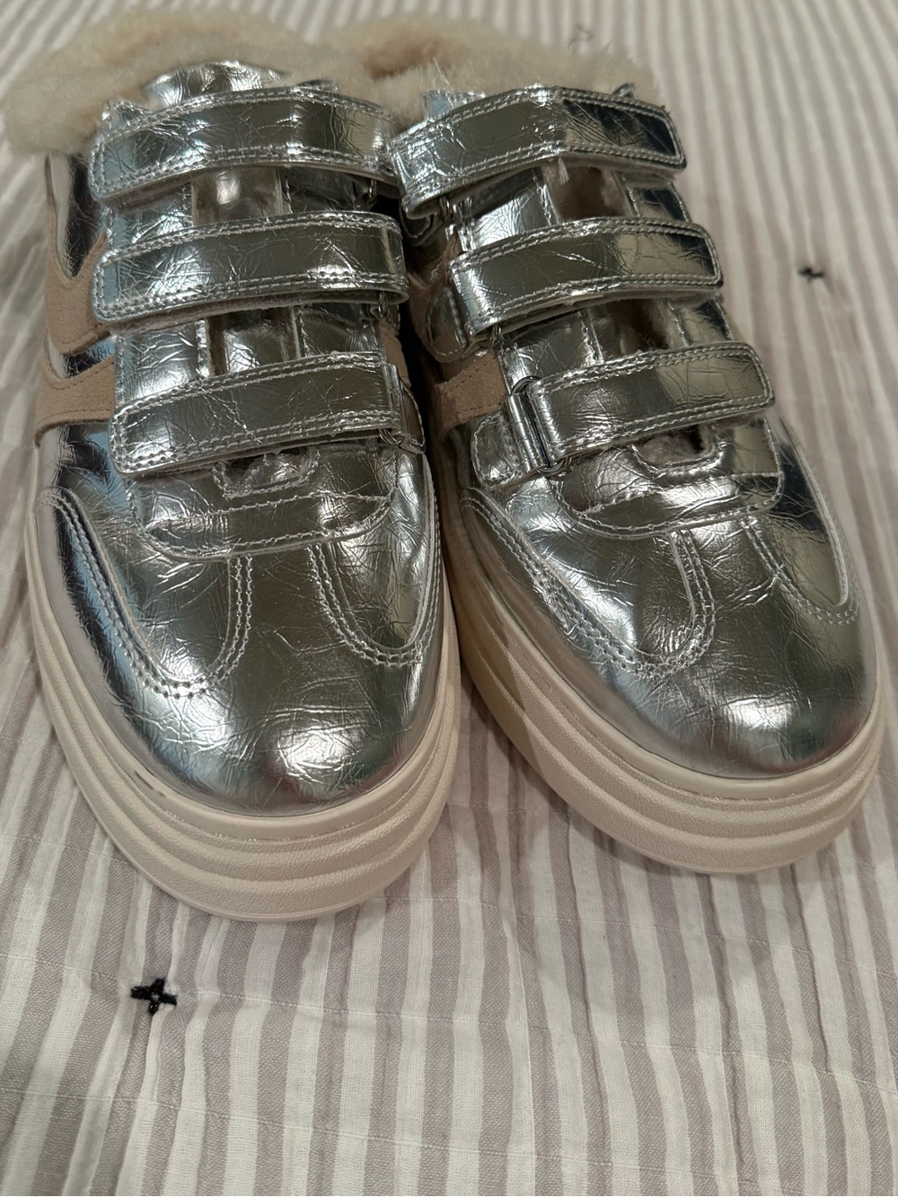 Steve Madden Metallic Silver Faux-Shearling Slip-On Sneakers - Picture 2 of 5